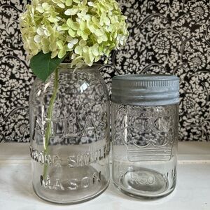 2 Vintage Glass Mason Jars